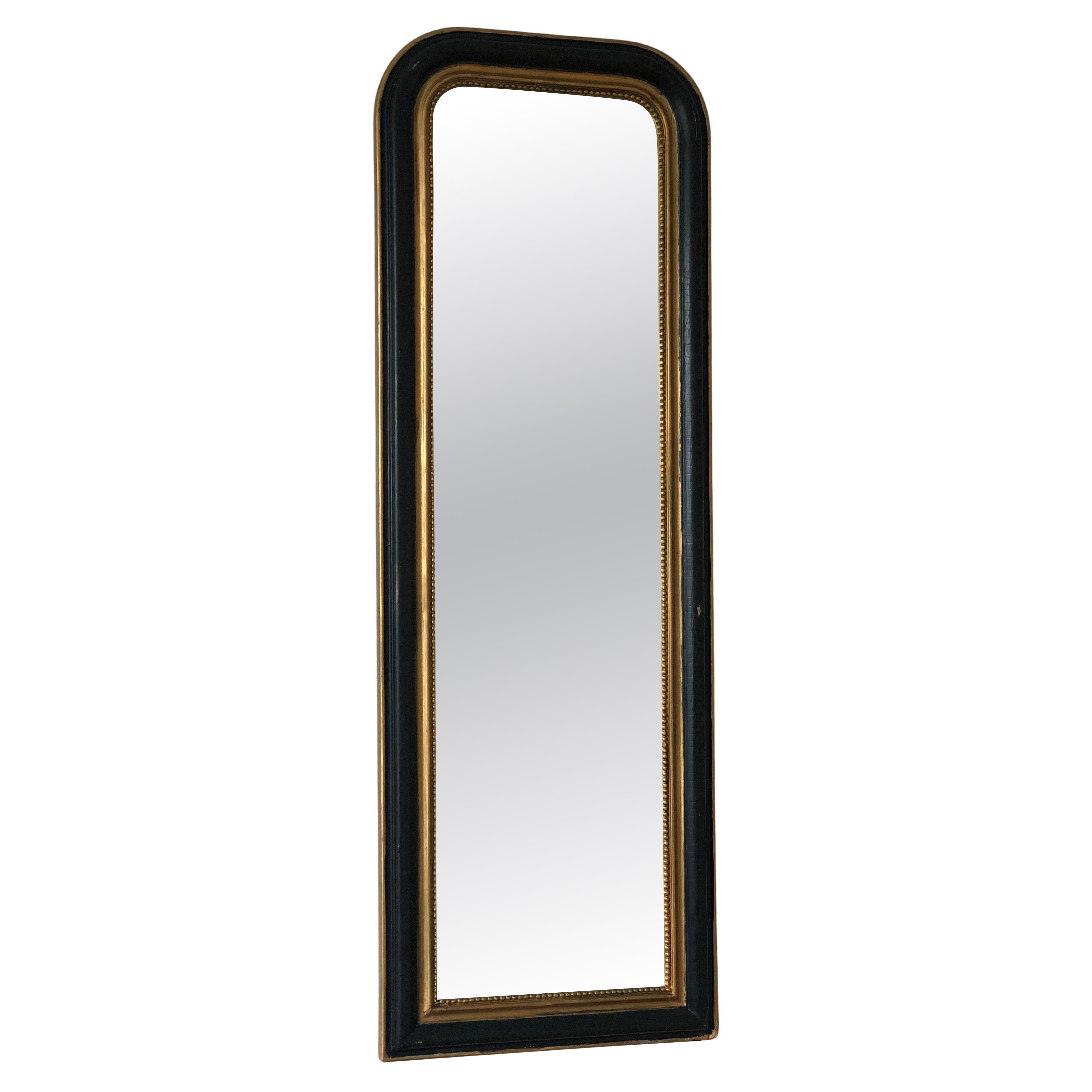 Antique Louis Philippe French Full length Mirror in Black and Gold, Late 19th Ce
