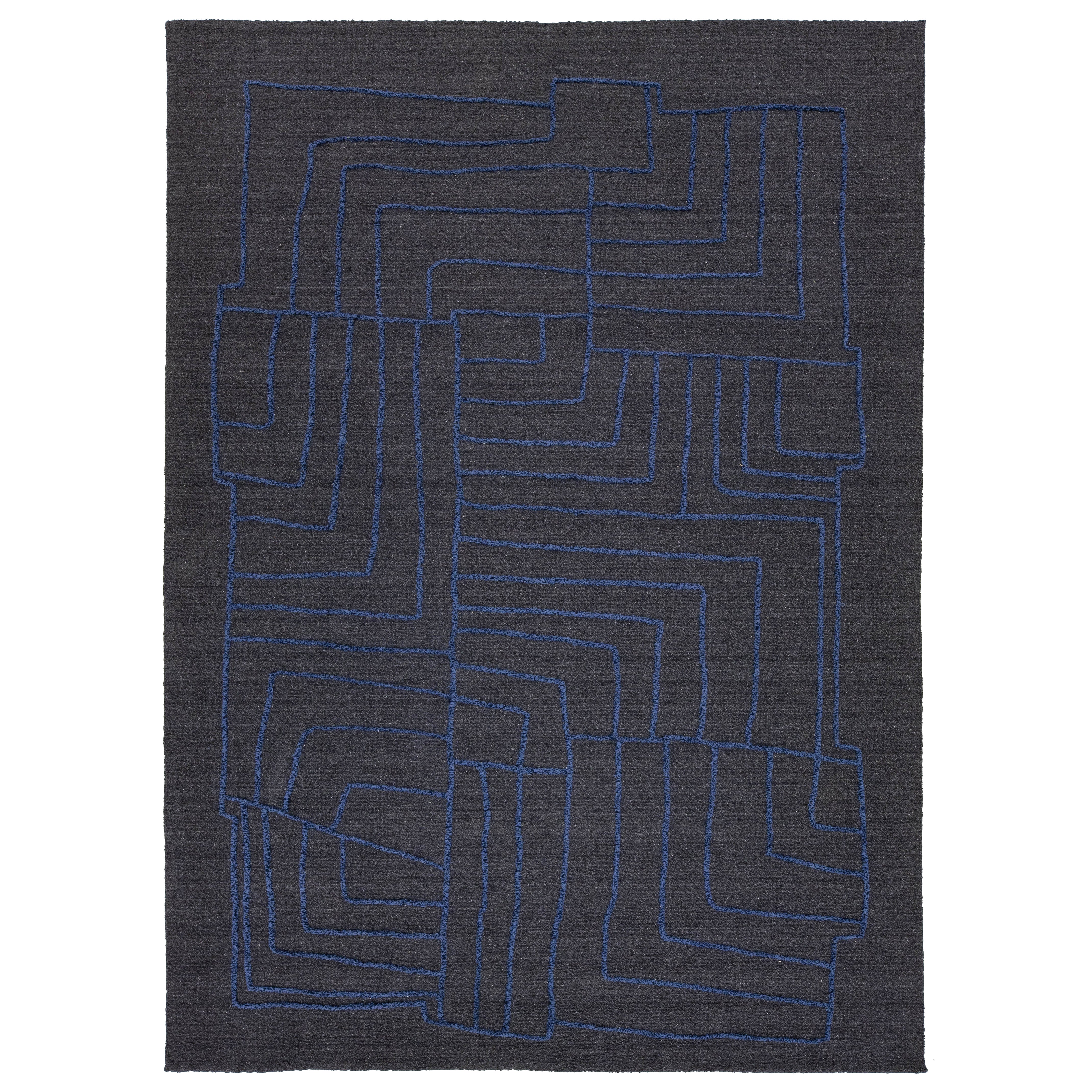 Contemporary Hand Loom Wool Rug In Gray With Abstract Design