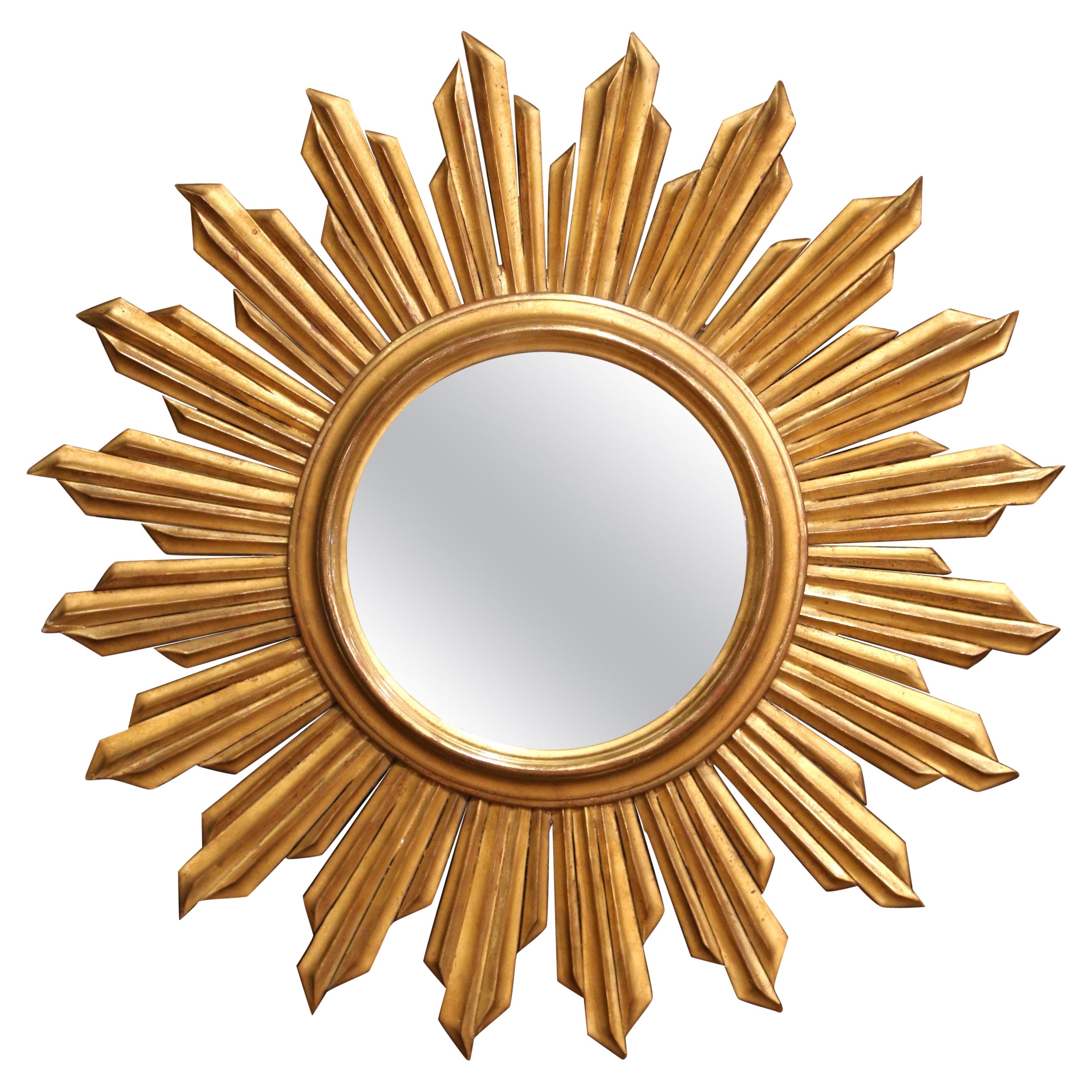 Mid-Century French Carved Giltwood Sunburst Mirror