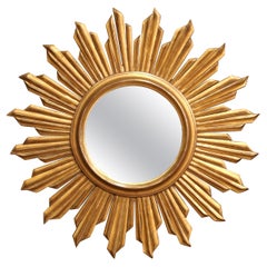 Mid-Century French Carved Giltwood Sunburst Mirror