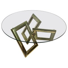 Modern Geometric Round Glass and Brass Coffee Table, 1970's