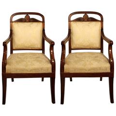 Pair of French Armchairs in Mahogany with Satinwood
