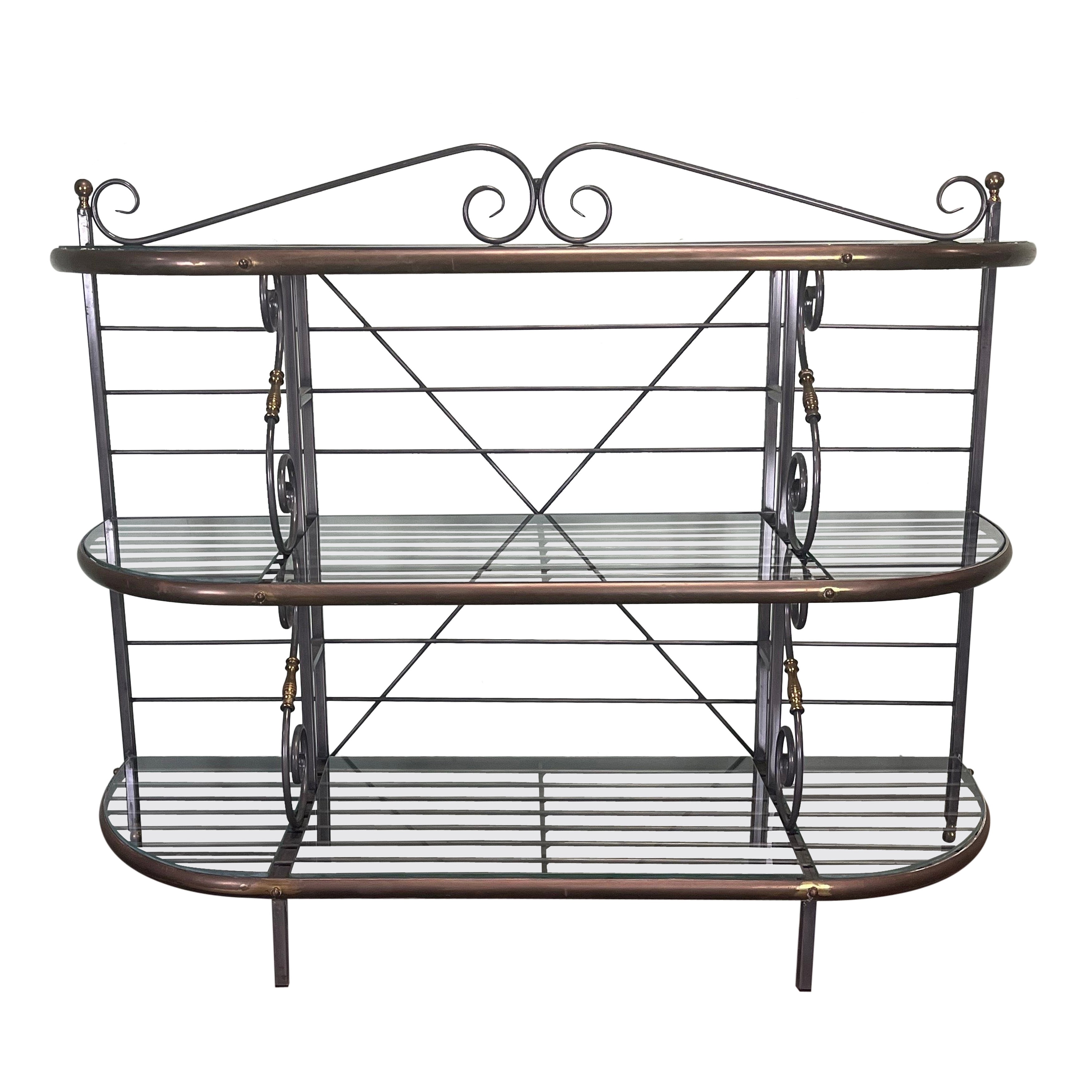 Vintage French Iron and Brass Baker's Rack For Sale