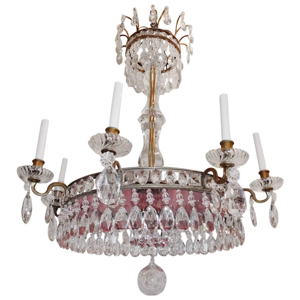 Beautiful Neoclassical 8-Light French Gilt Bronze Red Crystal Baltic Chandelier