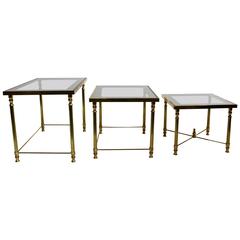 Maison Jansen Style Brass Smoked Glass Nesting Tables 1