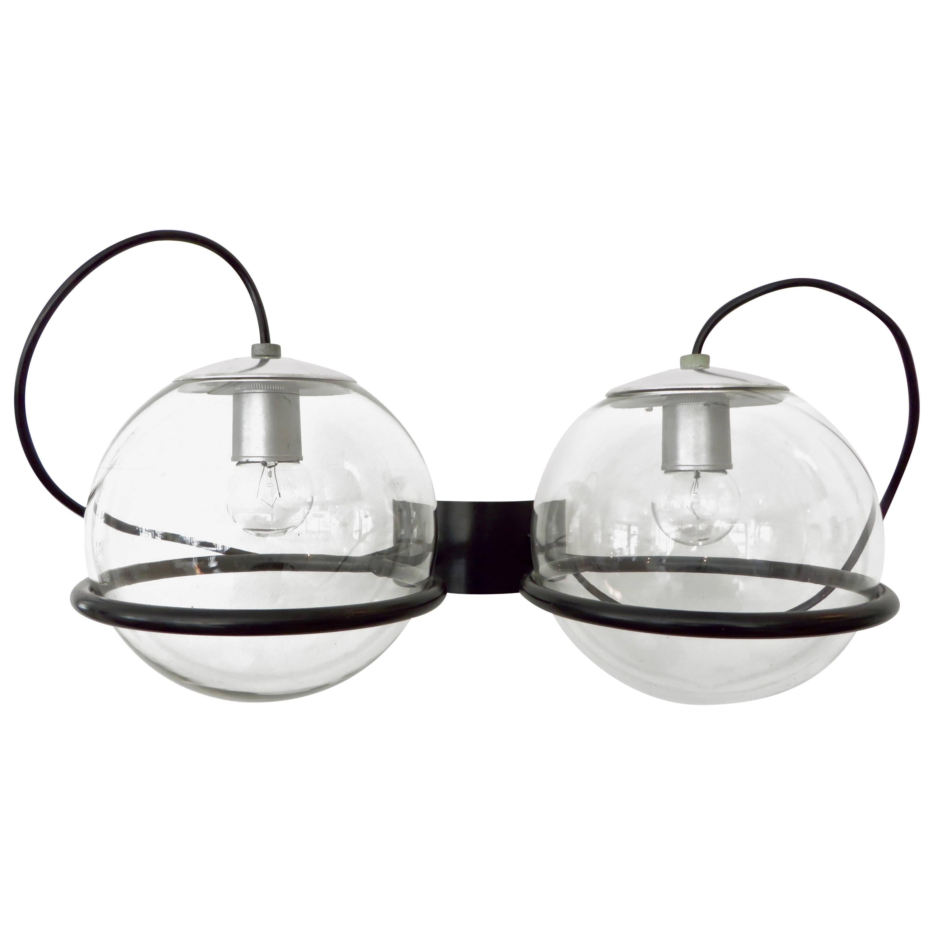 Gino Sarfatti Mid Century Wall Sconce 237/2 With Two Glass Globes Black Frame