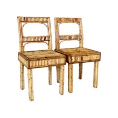 Pair of Mid-20th Century Organic Modern Refinished Split Rattan Side Chairs