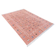 Handmade Cotton Area Flat Weave Rug, 6x9 Pink And White Shooting Star Dhurrie