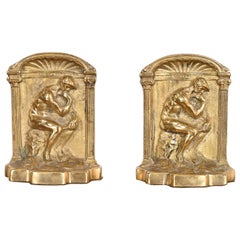 Tiffany Studios Style Art Deco Bronze Doré "The Thinker" Bookends, Circa 1920s