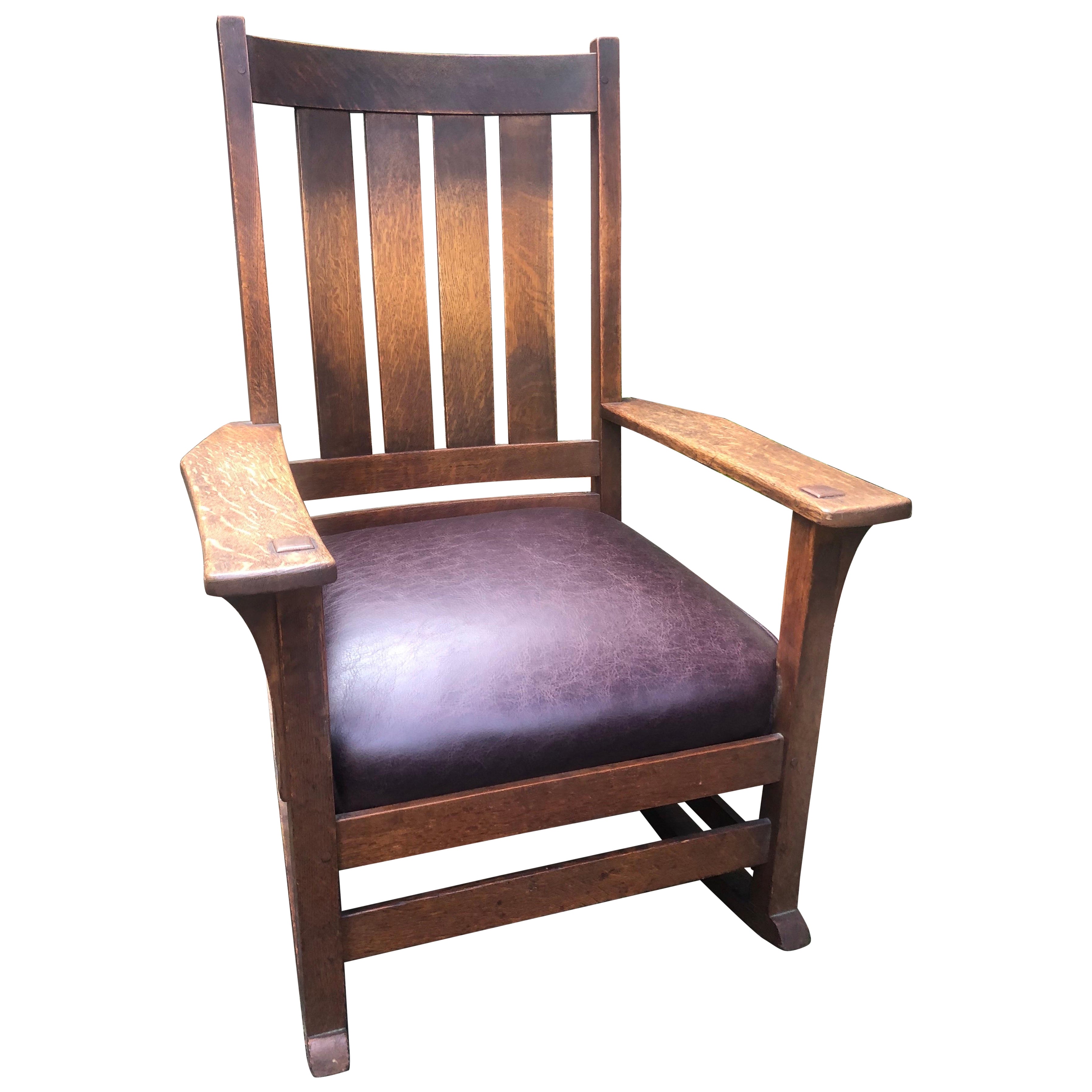 L. & J.G Stickley Signed 1900 Rocking Chair For Sale