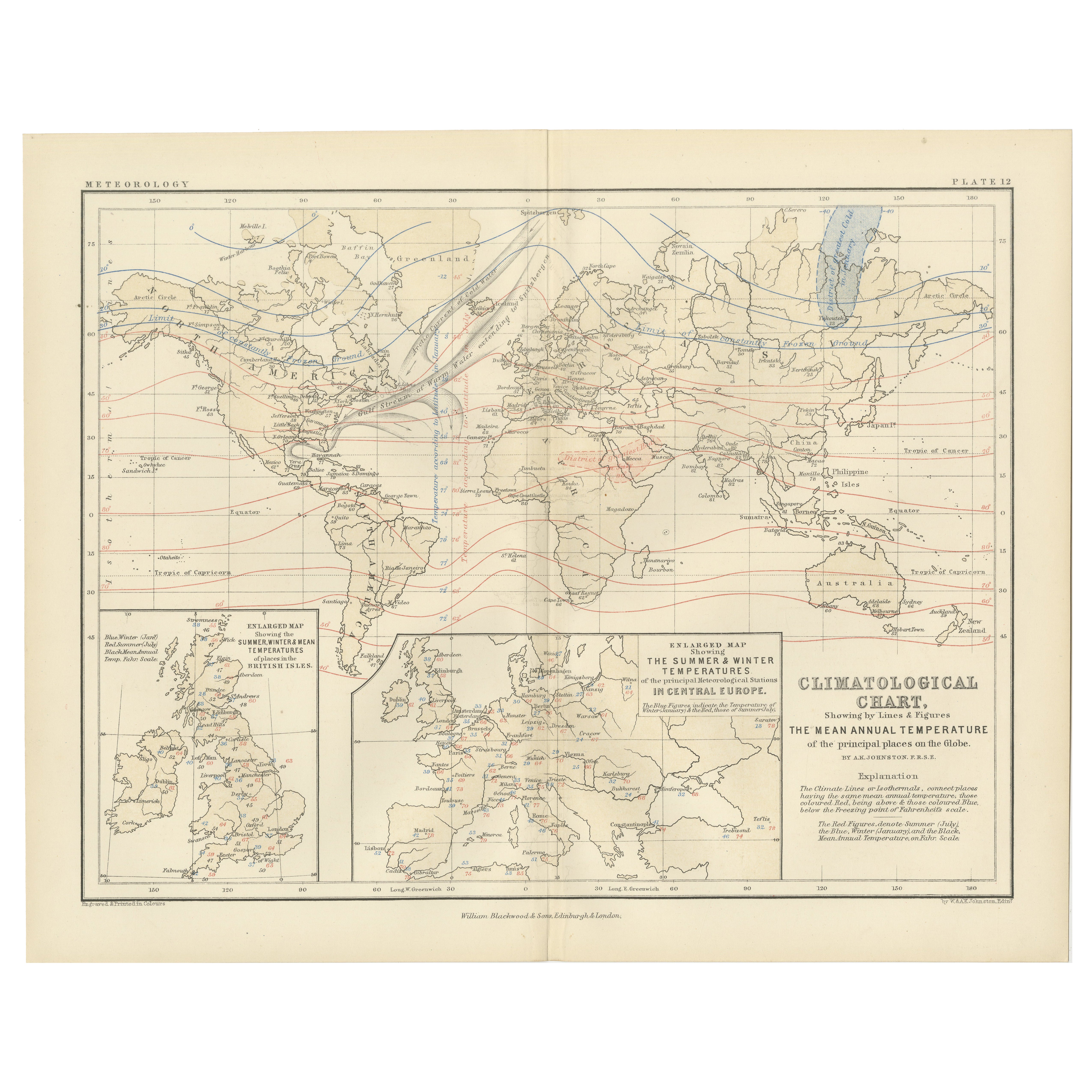 Climatological Map by A.K. Johnston – Global Temperatures Chart 1852