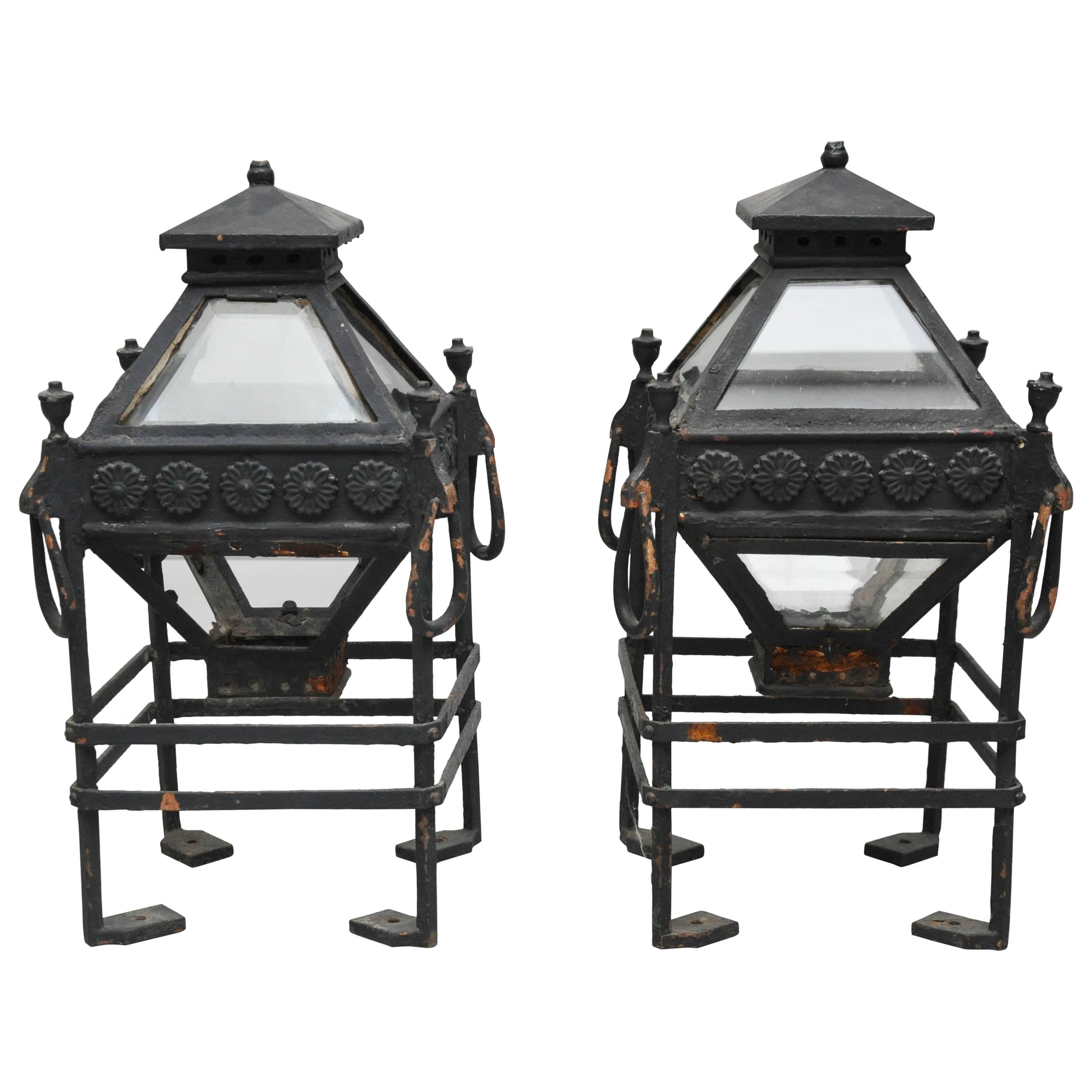 Pair of Iron Pillar Pagoda Lanterns