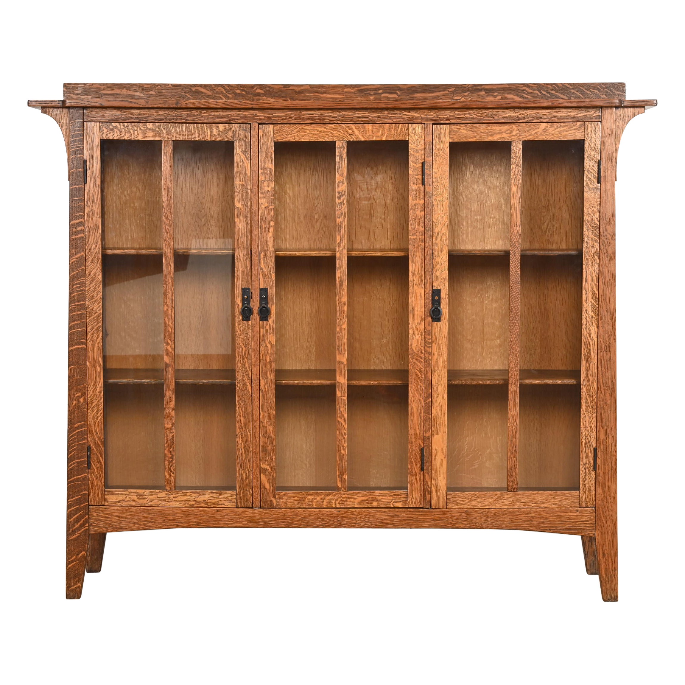 Limbert Style Mission Oak Arts and Crafts Triple Bookcase Cabinet