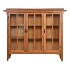 Limbert Style Mission Oak Arts and Crafts Triple Bookcase Cabinet
