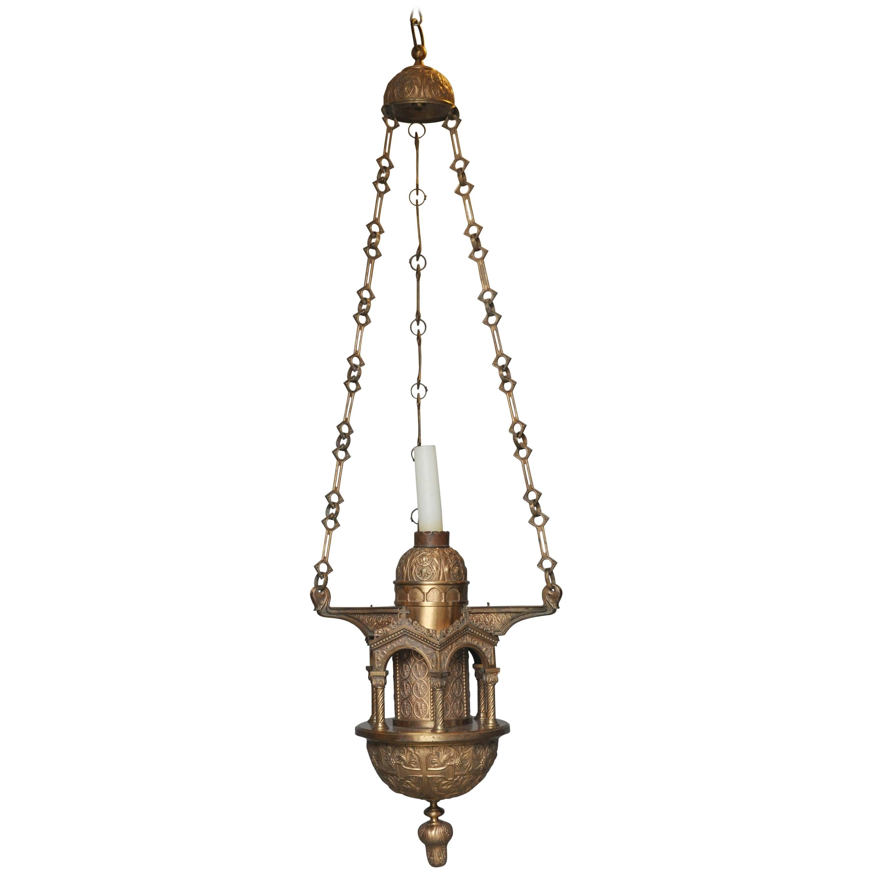 Large Antique Cathedral Bronze and Brass Candle Chandelier, New York, 1920 For Sale