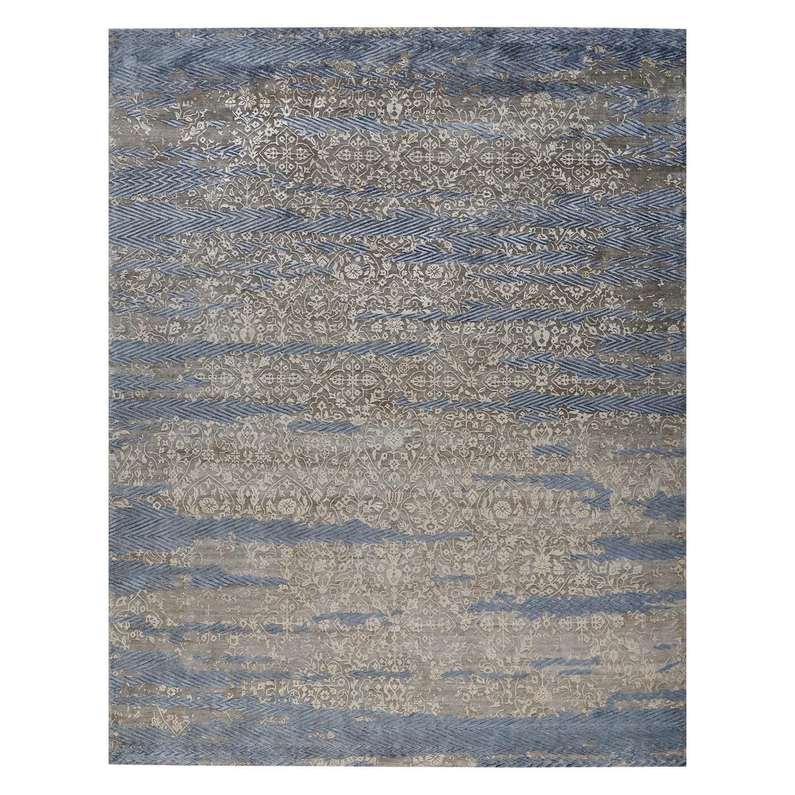 LINA Hand Knotted Rug in Yale Blue And Rust Colours by Hands