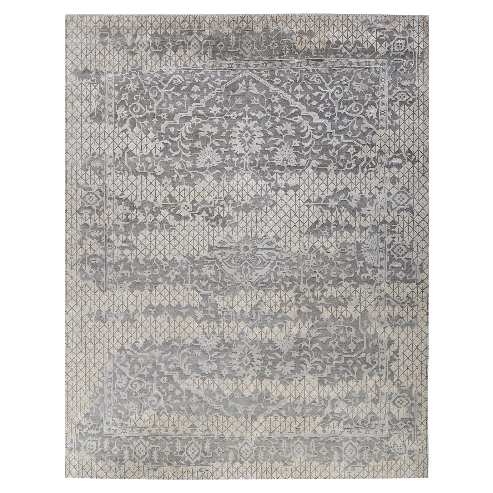 Tappeto MESHARA annodato a mano nei colori argento, oro e beige acqua da Hands in vendita