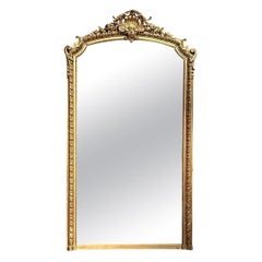 Antique Louis XV Style Gilded Trumeau with Mercury Glass Mirror