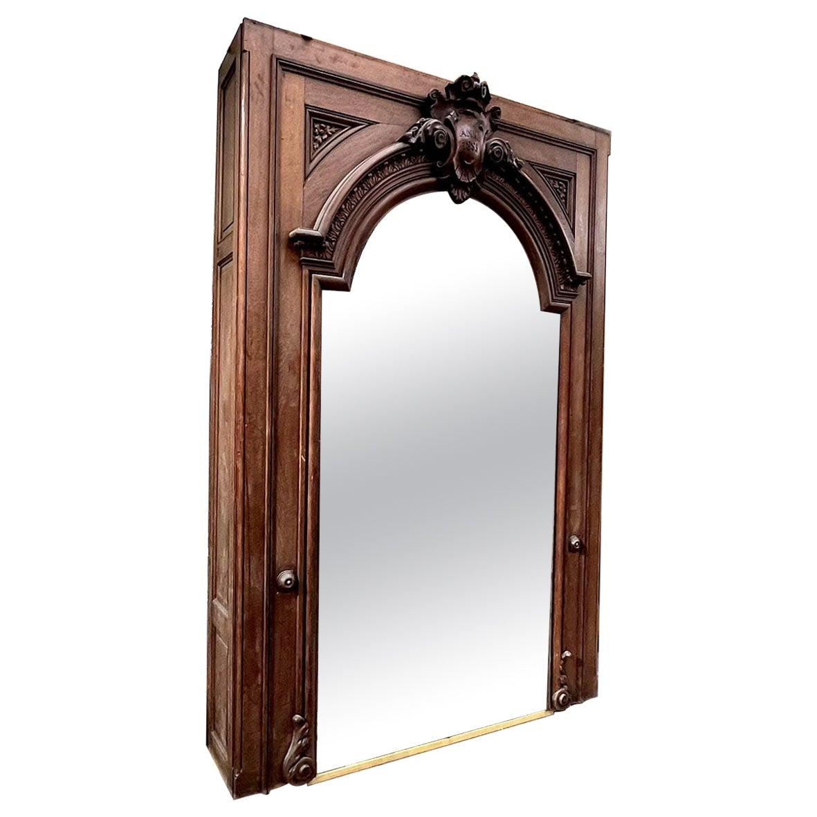 Monumental Carved Oak Trumeau Mirror, Dated 1895 For Sale