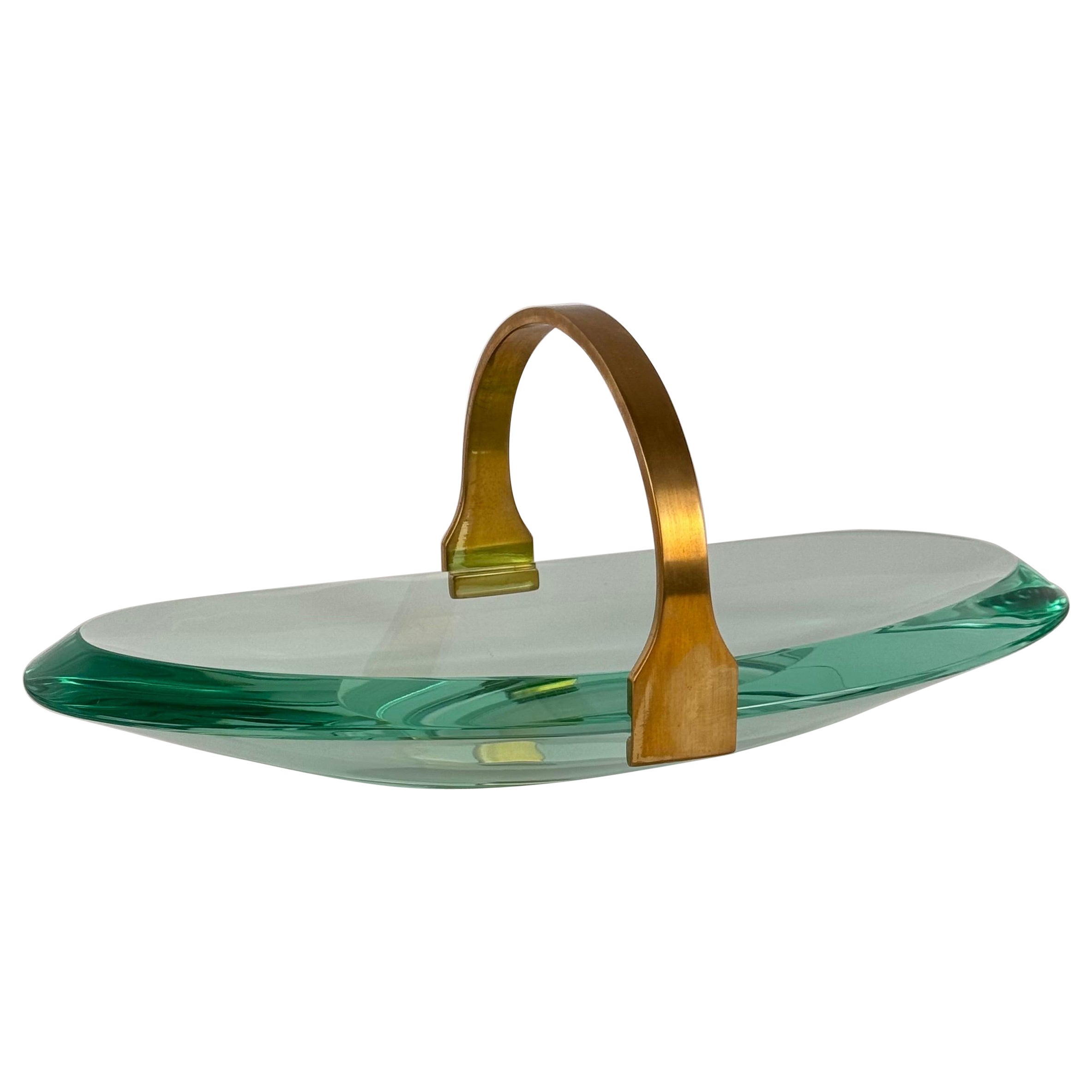 Sculptural Glass and Brass Valet Tray Attributed to Max Ingrand for Fontana Arte For Sale