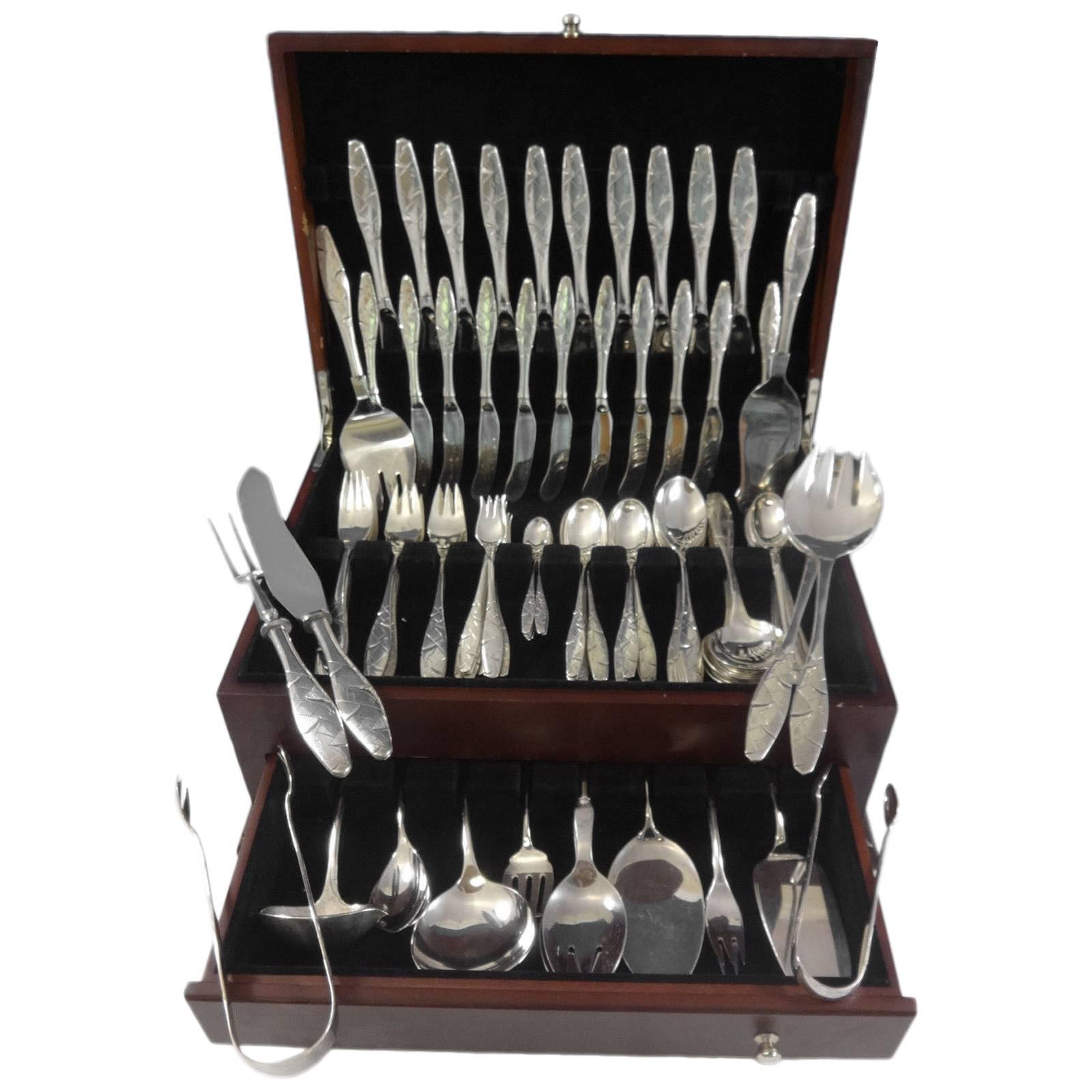 Diamant Aka Diamond by A. Dragsted Danish Sterling Silver Flatware Set 118 Pcs