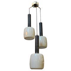 1960s Stilnovo Attributed Mid-Century Modern Gray Opaline Italian Chandelier
