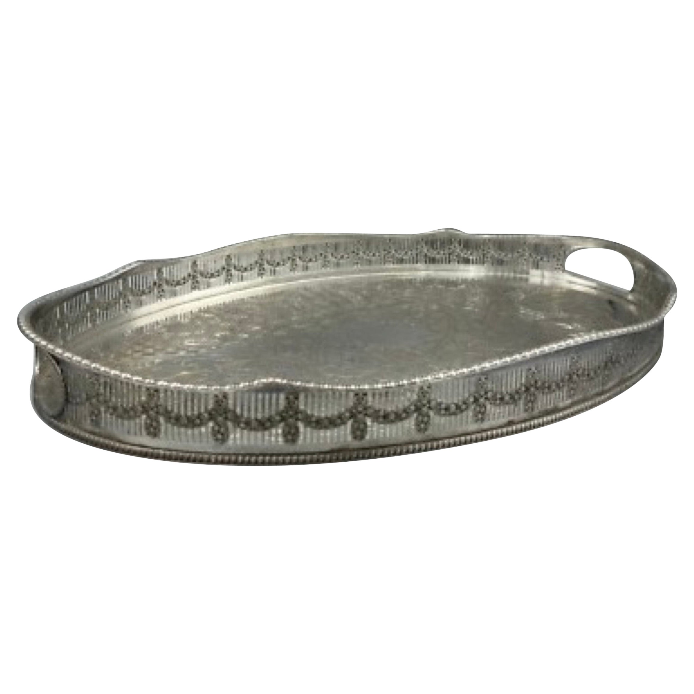 Vintage Viners Alpher Silver Plated Gallery Serving Tray For Sale
