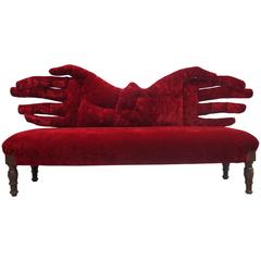 Two Handed Red Velvet Sofa by Carla Tolomeo, b. 1945, Italy
