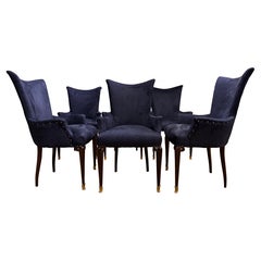 Rare Set of six Italian high back dining chairs with arms