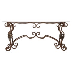 Large Mid-19th Century Wrought Iron and Marble Garden Table