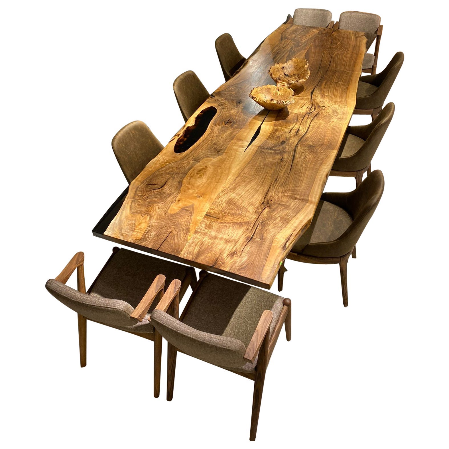 Custom Black Walnut Epoxy Resin Wooden Natural Custom Kitchen Dining Table en venta