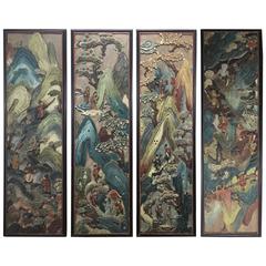 Four Carved Chinese Panels