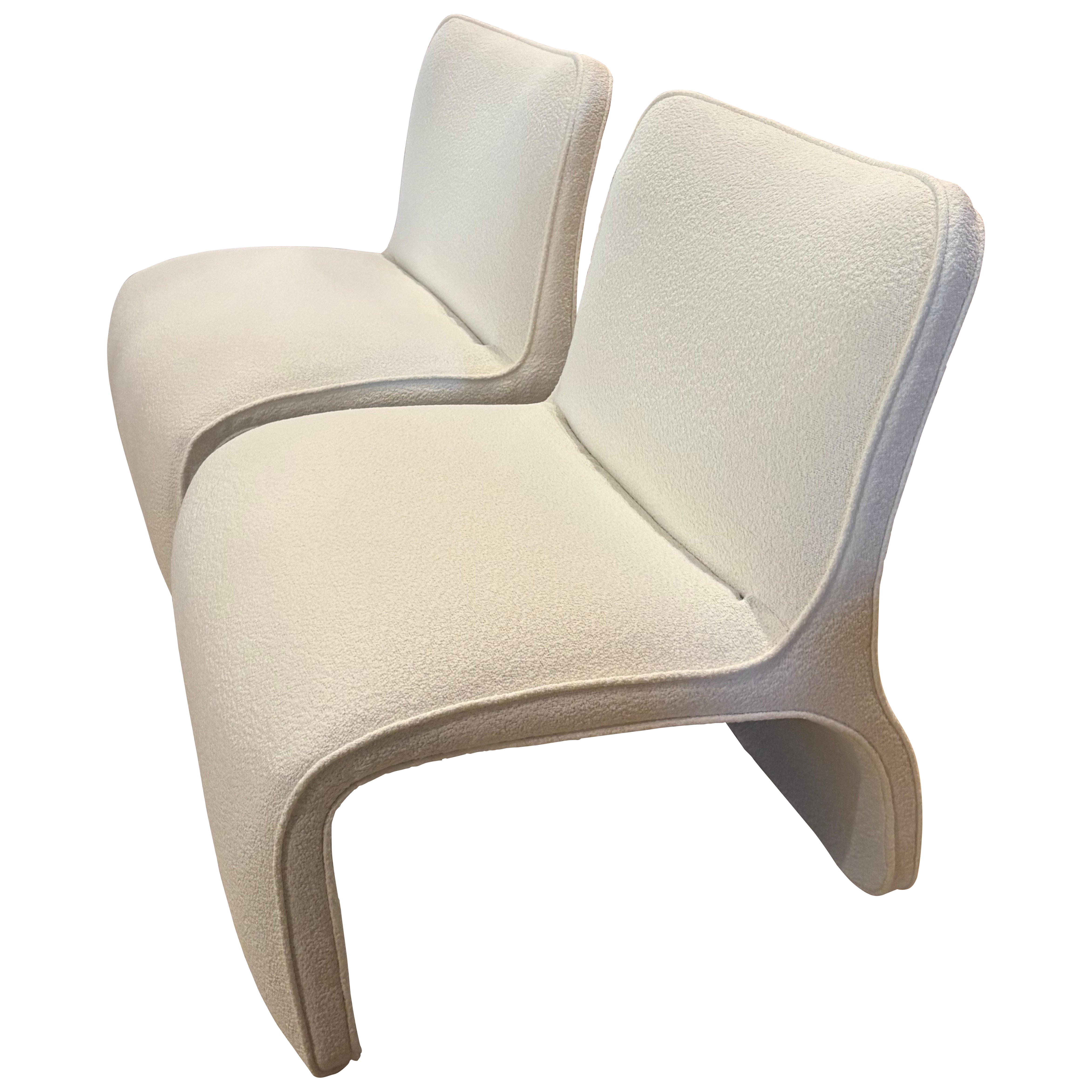 Pair M. Fillmore Harty Sculptural Slipper Wave Chairs for Preview New Boucle For Sale