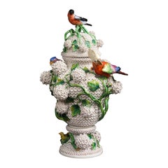 Meissen Schneeballen Covered Snowball Vase w/ Birds, Flowers, Leaves & Branches