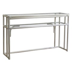 Rattan Console Table With Glass Shelves And Leather Bindings – Edizioni Molto
