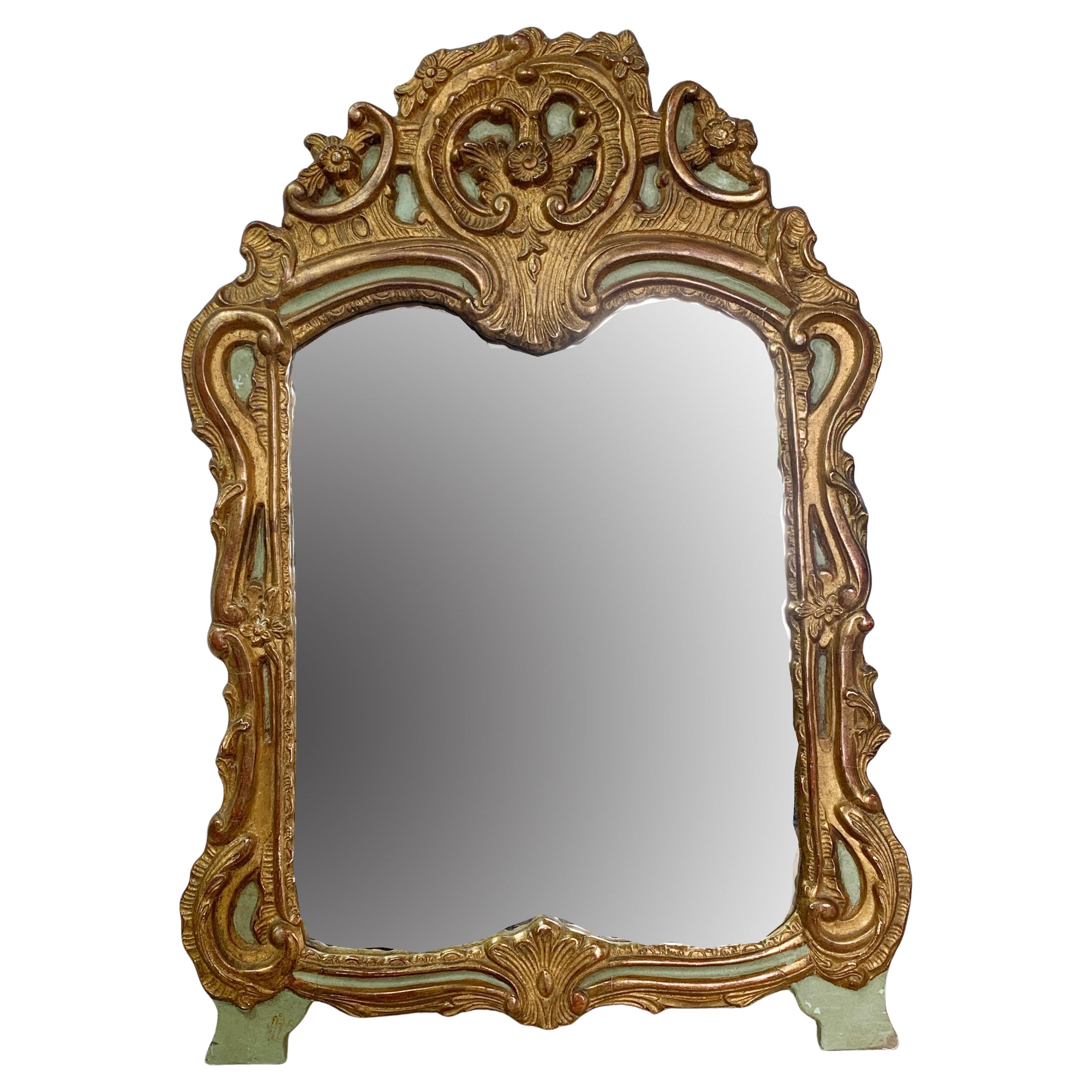 Late 19th C Gold and Green Italian Carved Mirror For Sale