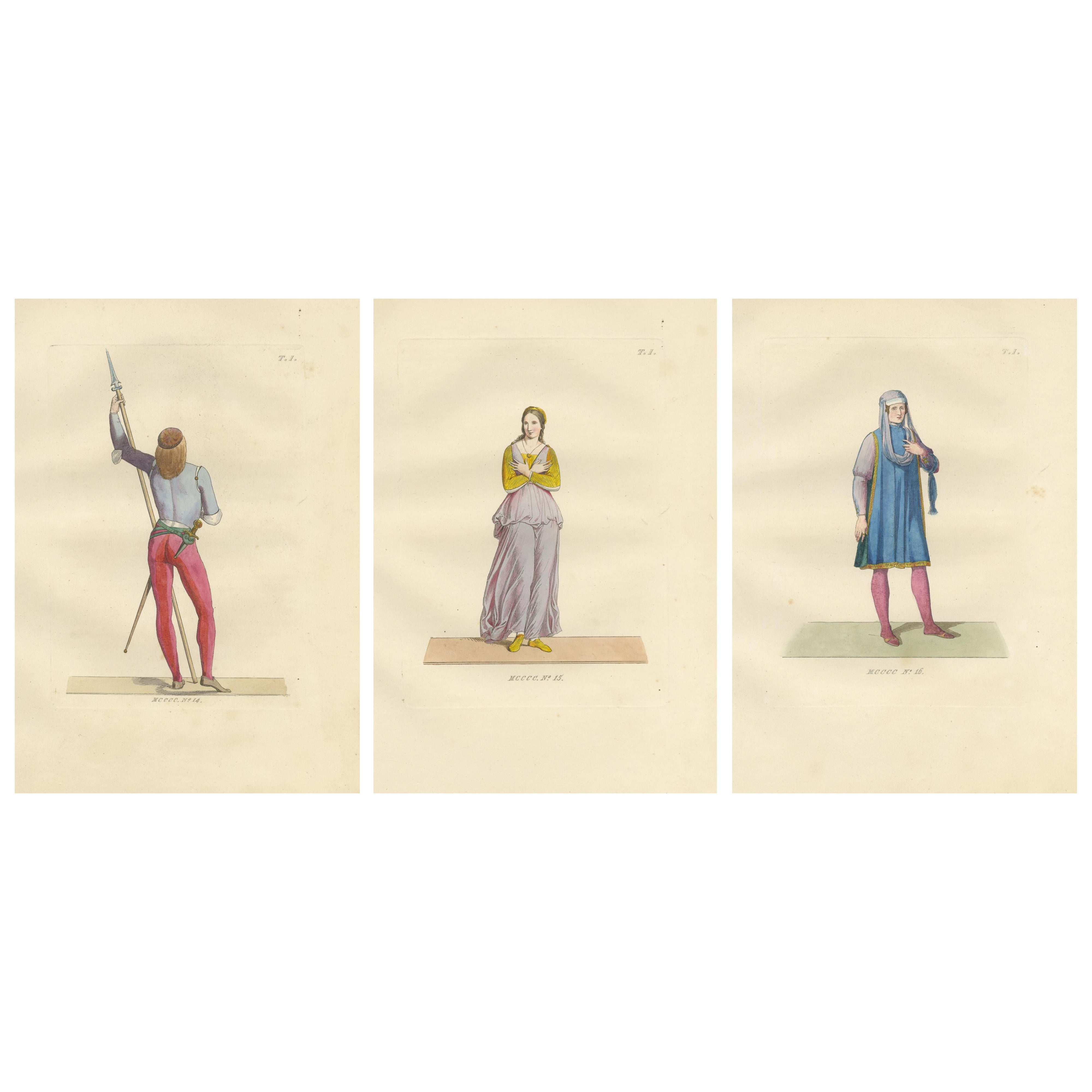 Renaissance Italian Costumes: Soldier, Young Italia Lady, Florentine Noble, 1845