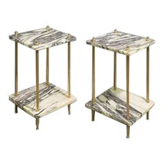 Pair of Vintage Maison Jansen Brass and Breccia Marble Side Tables