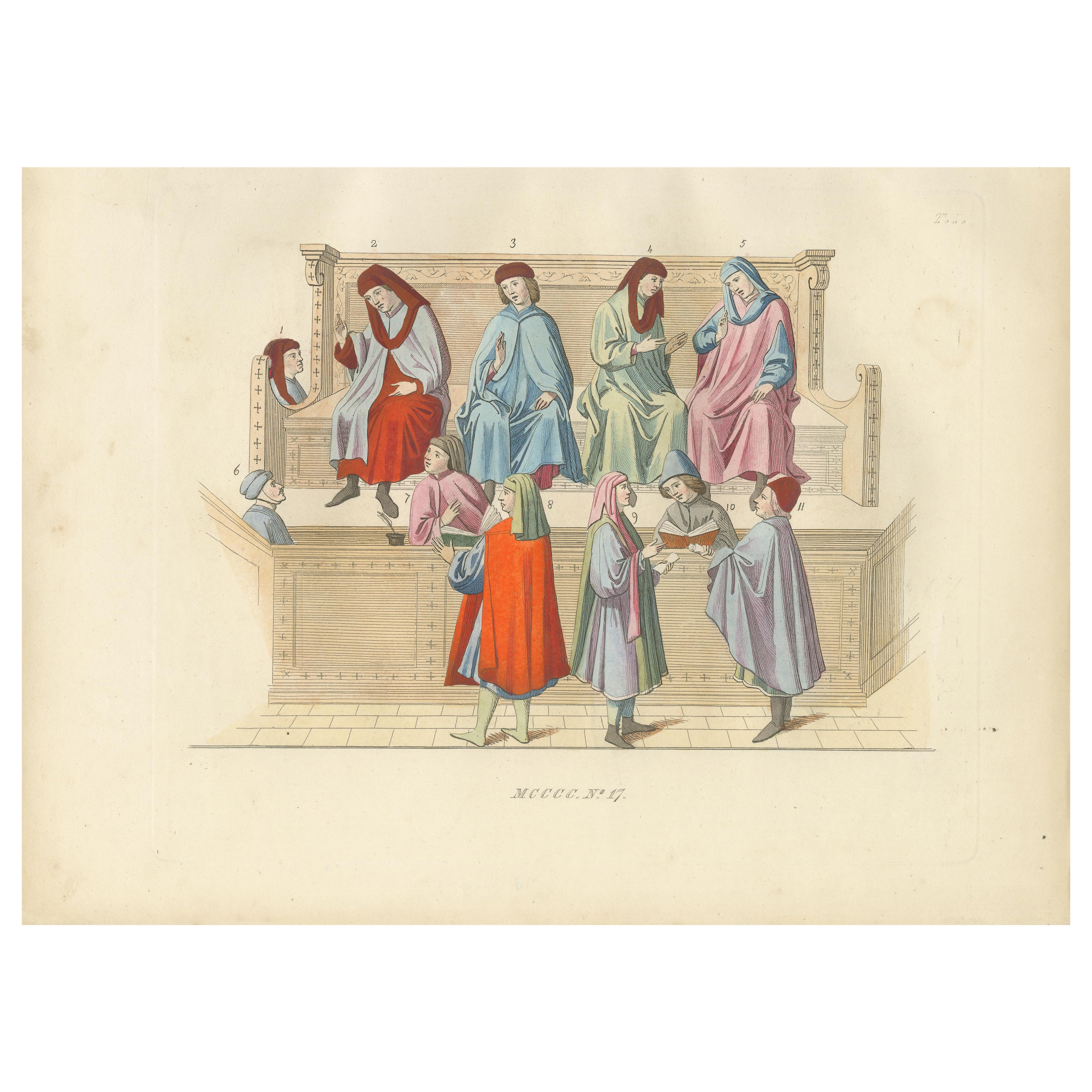 Merchant Courtroom Scene with Consuls and Petitioners in Medieval Italy, 1845