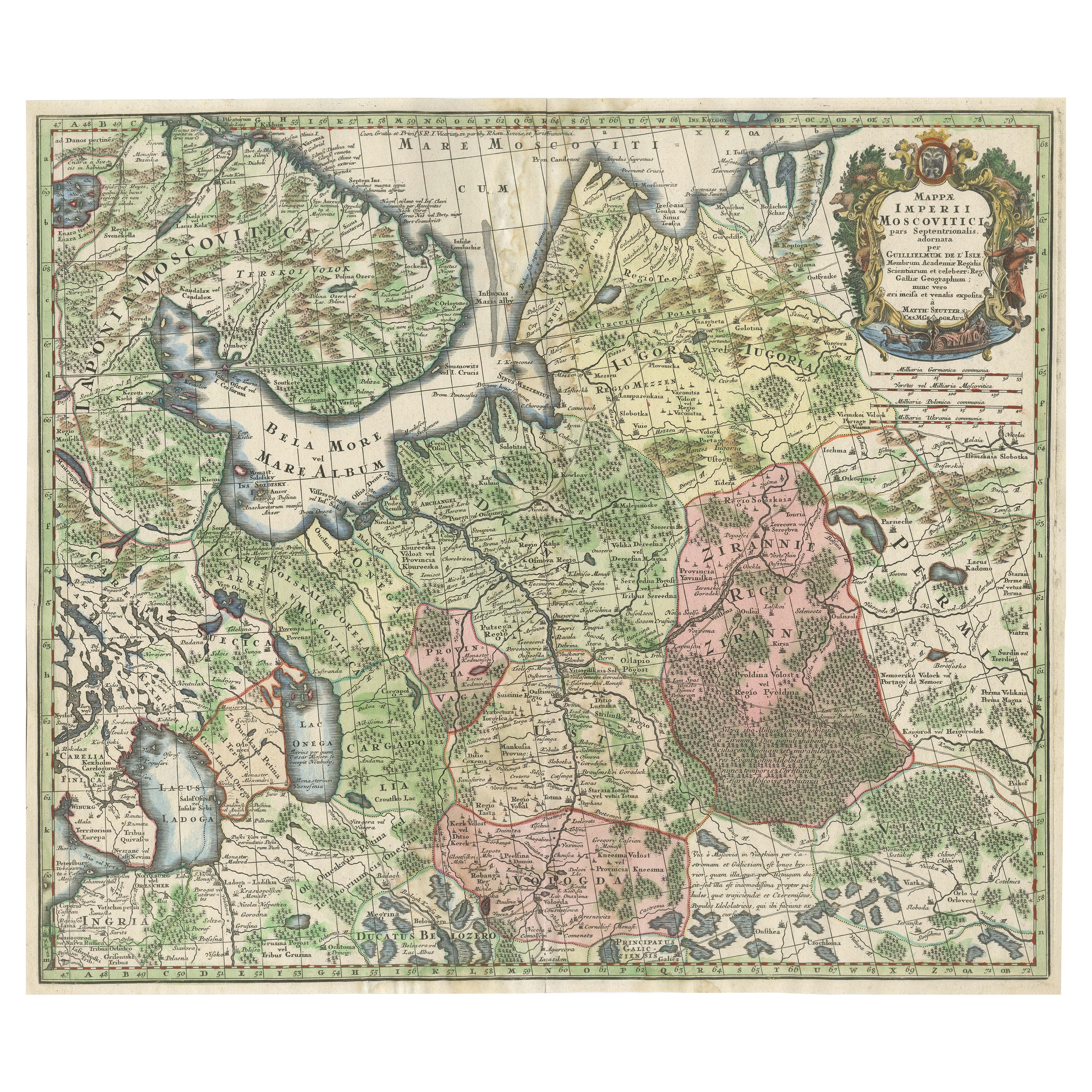 Imperial map of Northern Russia with Archangel, Lapland and Permia, c.1730 For Sale