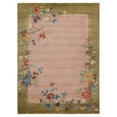 Rug & Kilim’s Chinese Style Art Deco rug in Pink & Green with Colorful Florals
