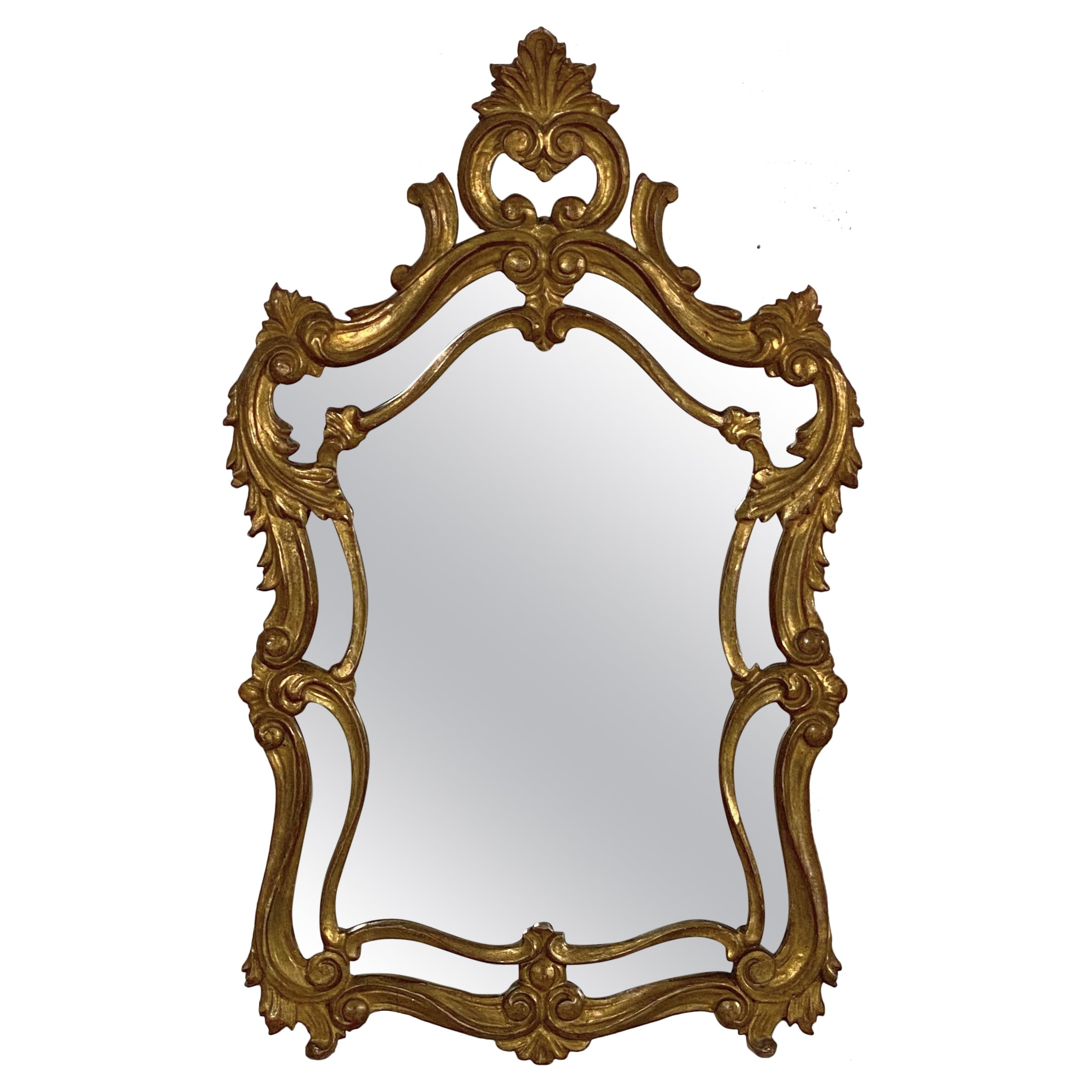 English Pierced Gilt Wall Mirror in the Rococo Style (H 30 3/4 x W 18 1/2) For Sale