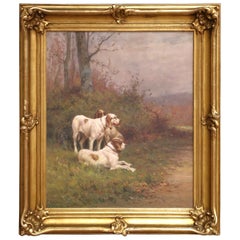 19. Jh. Englisches Öl auf Leinwand von Jagdhunden in vergoldetem Rahmen Signiert R. Valley