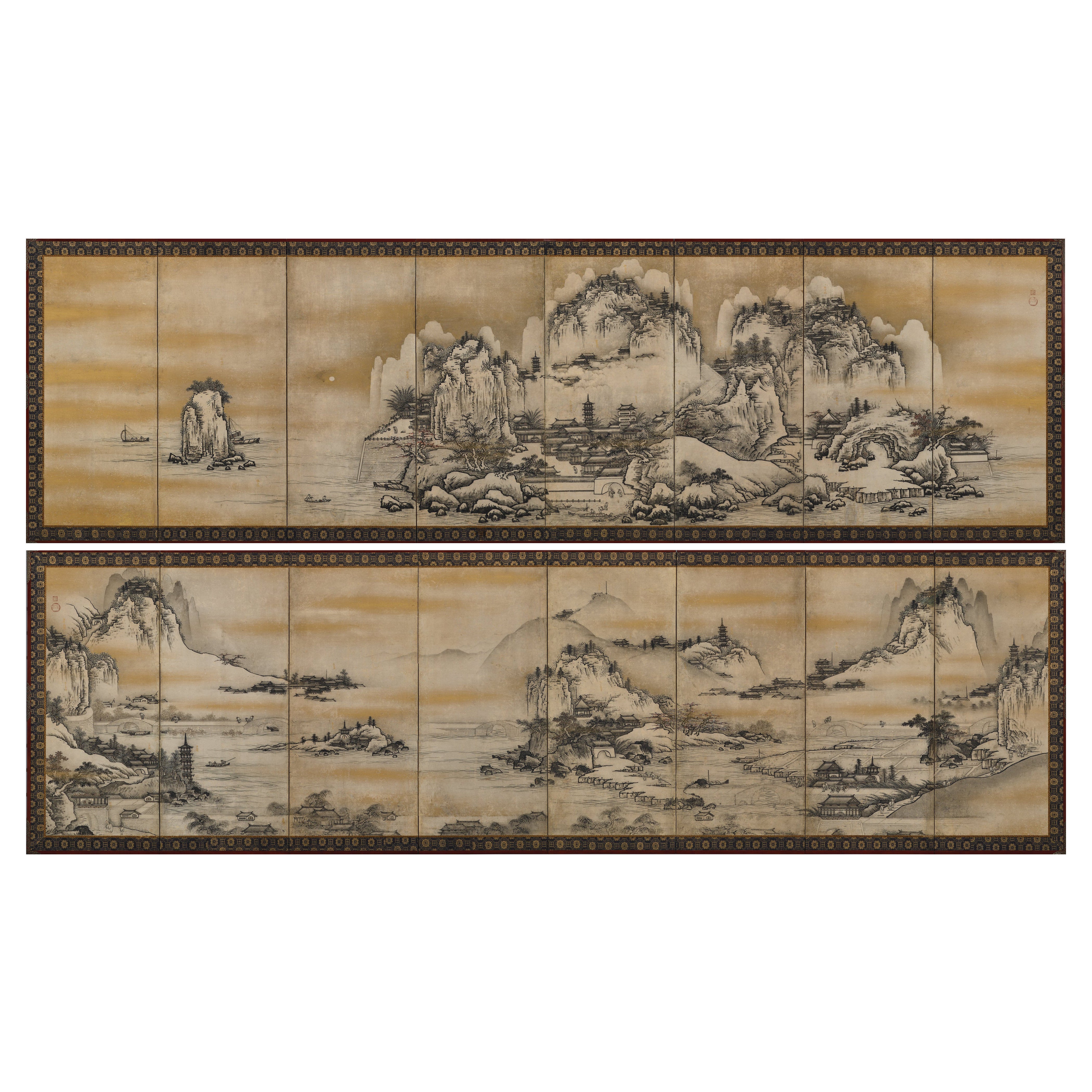 17th Century Japanese Screen. View of West Lake by Unkoku Toyo. For Sale