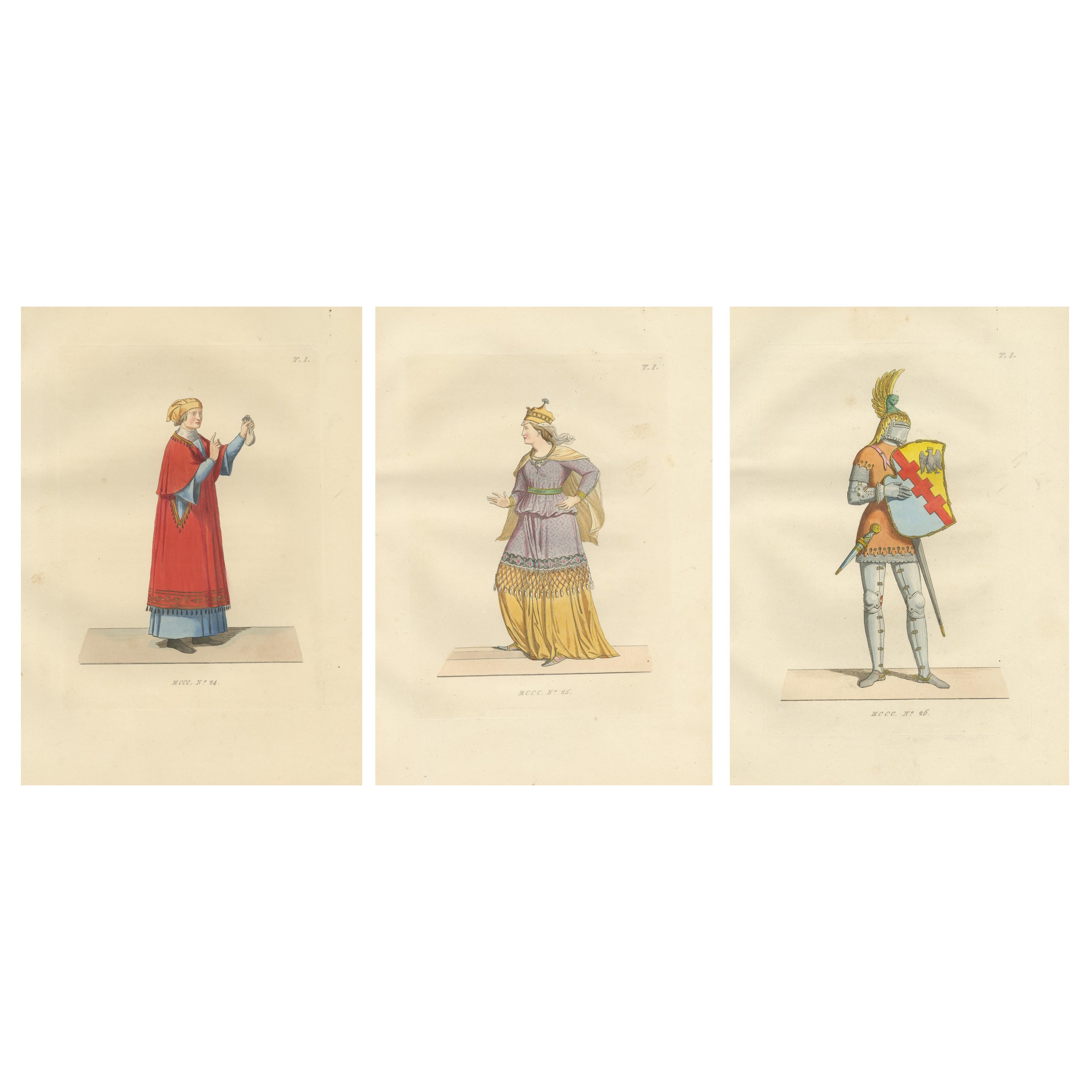 Sienese Nobility and Knight of the Knot in Lavish Medieval Costume. 1845