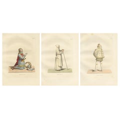 Antique Knights and Devotion: Rhodes Knight, Monk, and Artist in Costume, Engraving 1845