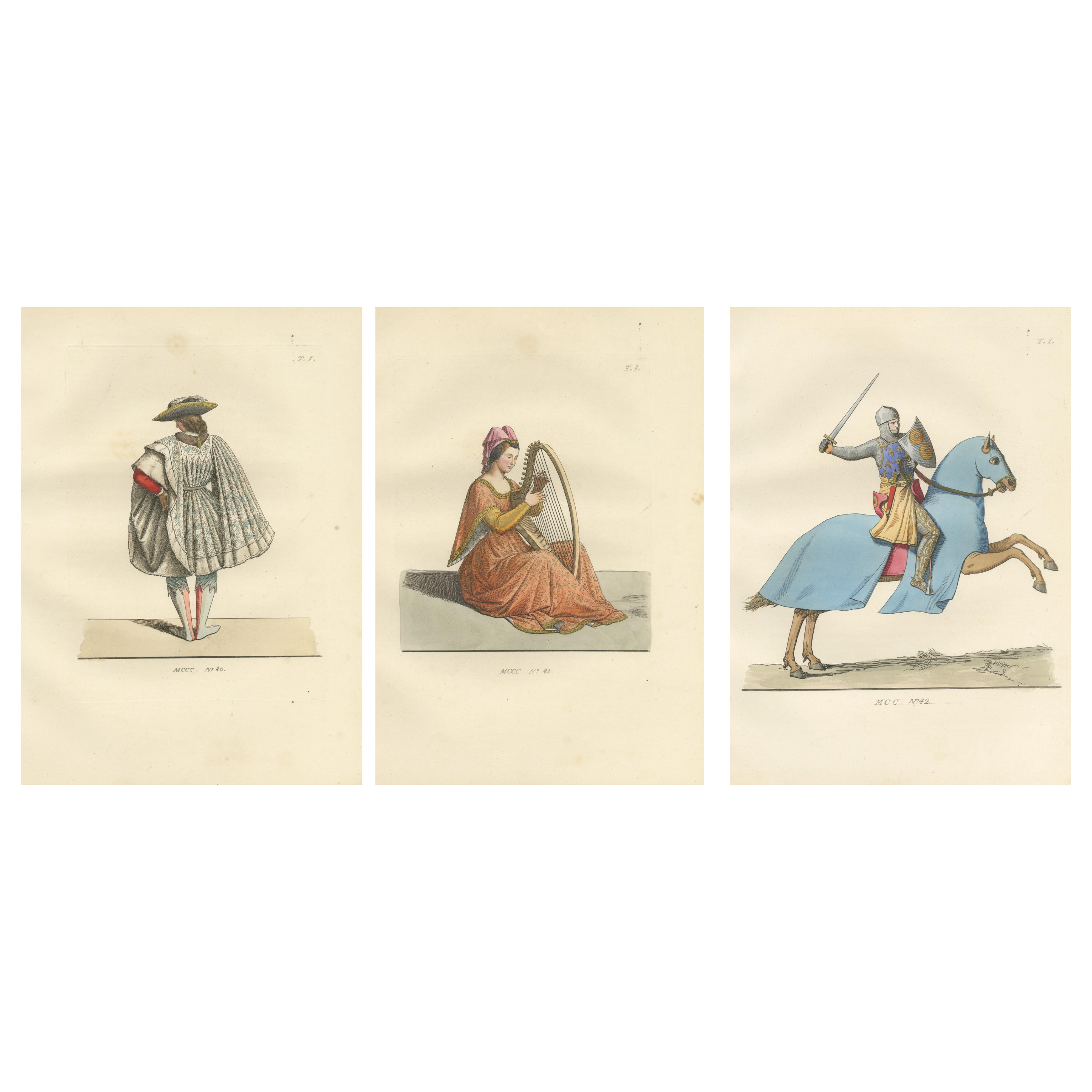 Noble Grace and Martial Power: Italian Aristocrats & French Knight - 1845 Print