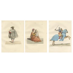 Noble Grace and Martial Power: Italian Aristocrats & French Knight - 1845 Print