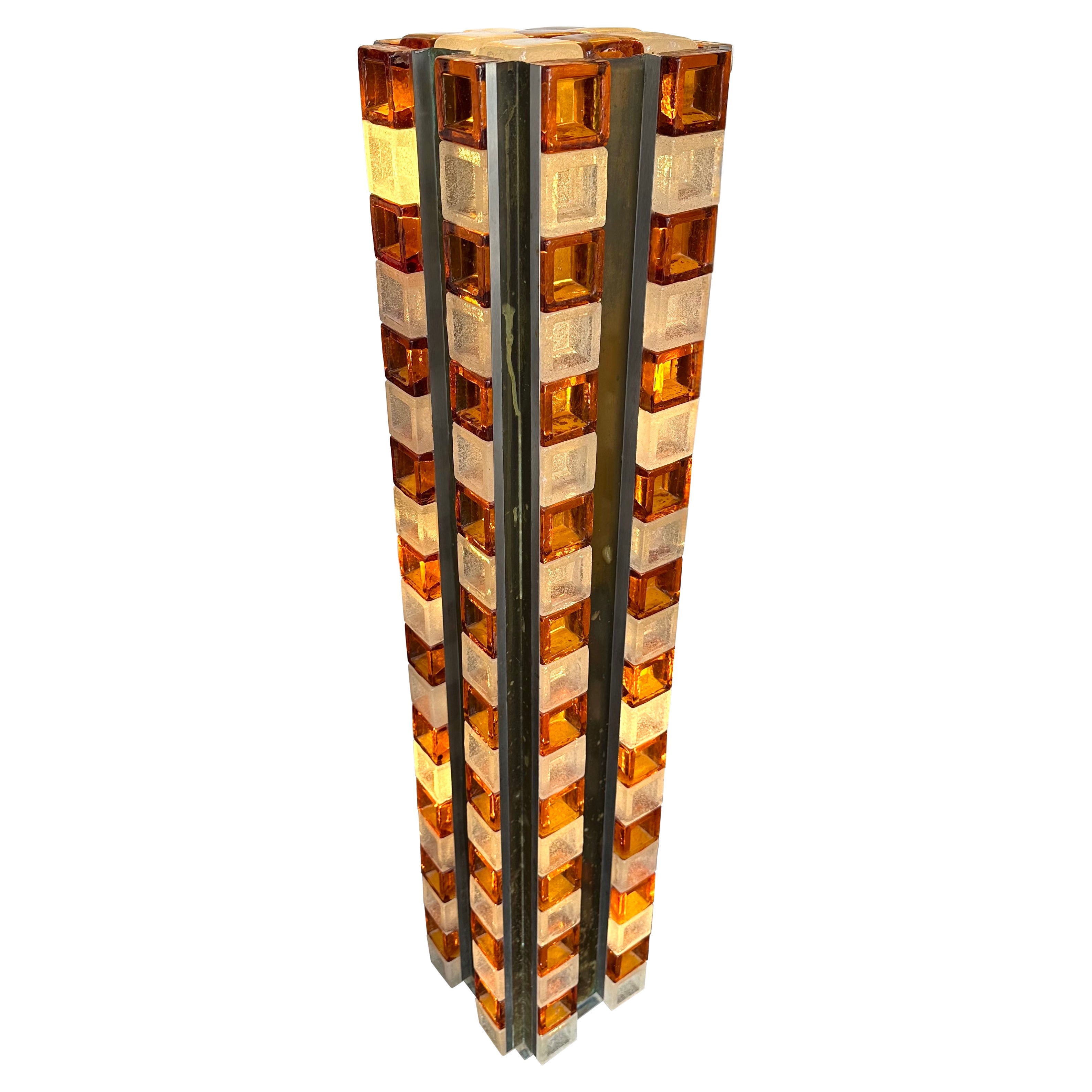 Mid-Century Modern Glass Cube Tower Floor Lamp by Poliarte, Italy, 1970s