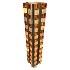 Mid-Century Modern Glass Cube Tower Floor Lamp by Poliarte, Italy, 1970s
